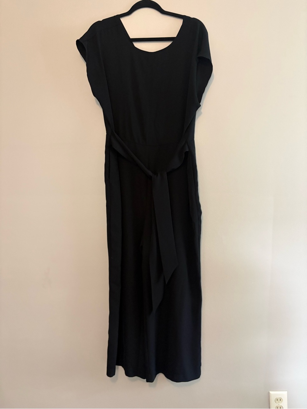 LOFT Black Cap-Sleeve Jumpsuit with Waist Tie